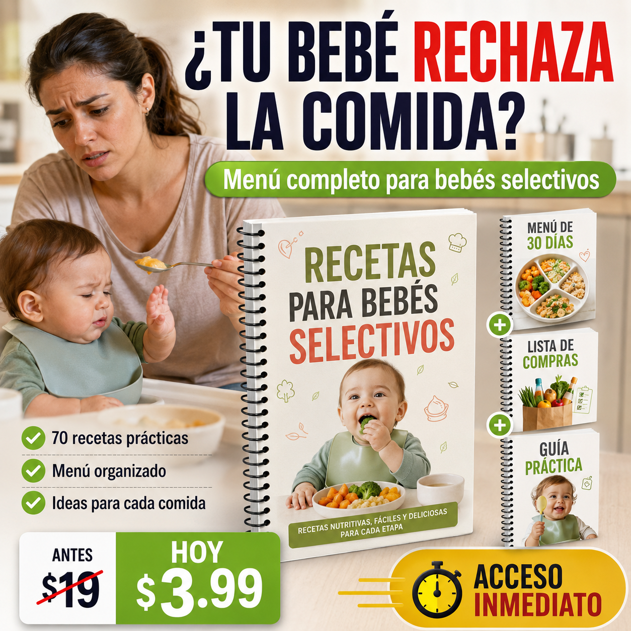 ¿Tu bebé rechaza la comida? Recetas para Bebés Selectivos